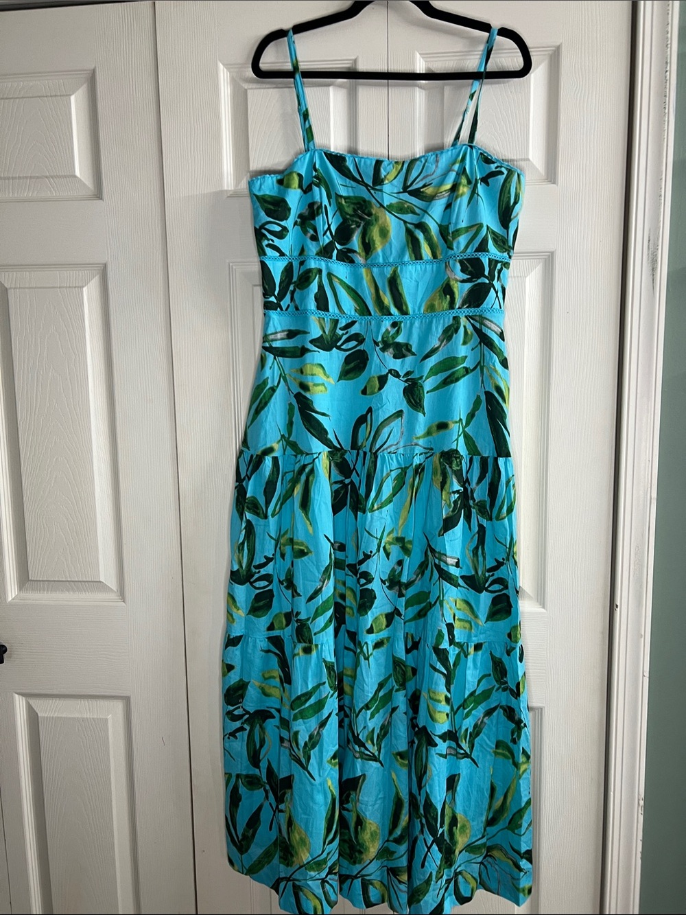 Taylor Turquoise Leaf-Print Maxi Dress